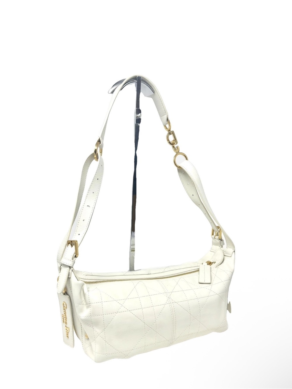 Dior White D-Journey Leather Shoulder Bag with Gold Hardware